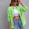 Distressed Drop Shoulder Denim Jacket Green Apple