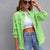 Distressed Drop Shoulder Denim Jacket Green Apple