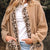 Casual Leopard Print Accent Plush Jacket with Pockets Camel