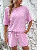 Flower Round Neck Top and Shorts Lounge Set Pink