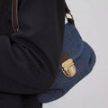 Denim Flap Shoulder Bag with Golden Clasp