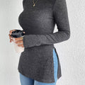 Slit Round Neck Long Sleeve T-Shirt