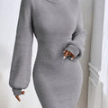 Turtleneck Ribbed Knit Sweater Dress