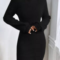 Turtleneck Ribbed Knit Sweater Dress