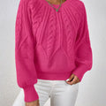Cable Knit Long Sleeve Sweater Rose Red