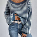 Striped Boat Neck Long Sleeve Sweater