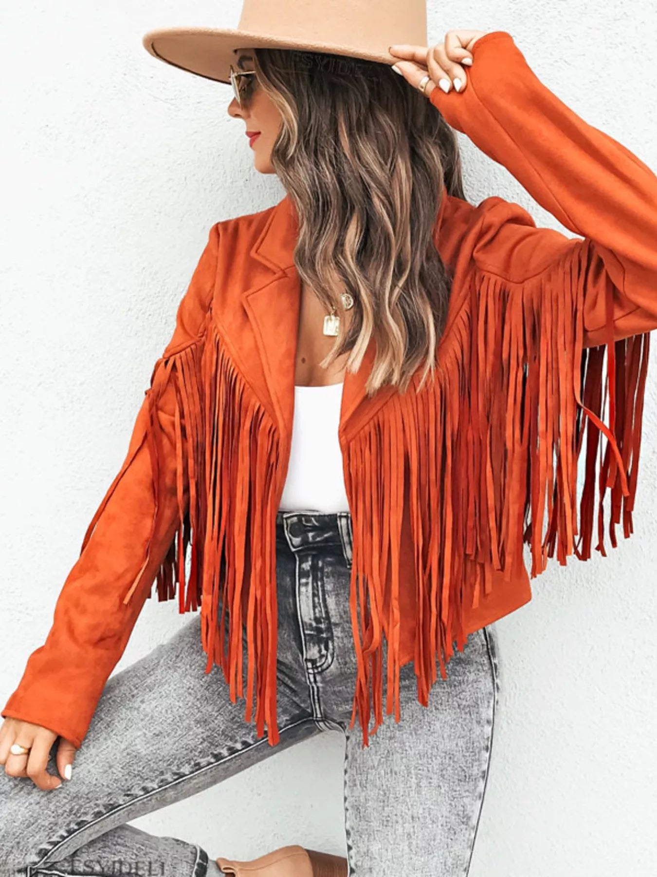 Fringe Open Front Cropped Jacket