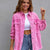 Distressed Drop Shoulder Denim Jacket Fuchsia Pink