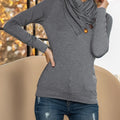 Shiny Buttoned Mock Neck Long Sleeve Blouse