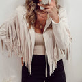 Fringe Open Front Cropped Jacket