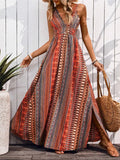 Tied Back Printed Sleeveless Maxi Slit Dress Orange-Red