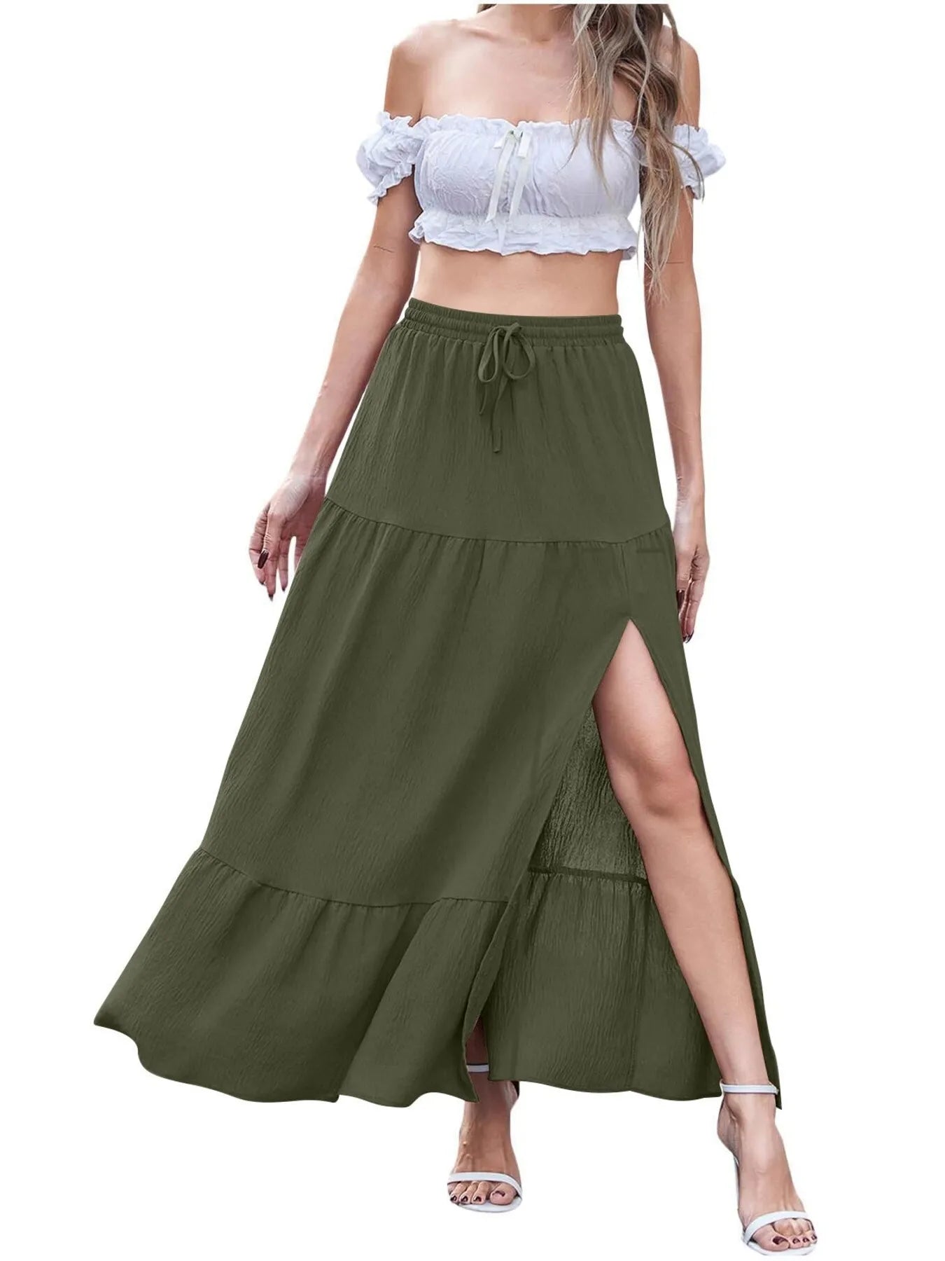 Full Size Slit Maxi Skirt Plus Size Olive
