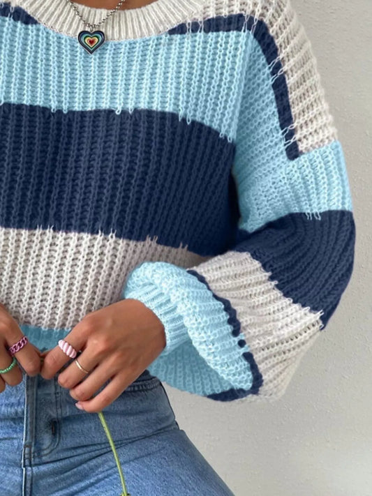 Striped Knit Round Neck Sweater