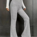 Plus Size Ribbed Knit High Waist Flare Pants