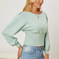 Boat Neck Lantern Sleeve Blouse