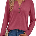 Casual Long Sleeve Button Detail T-Shirt Burgundy