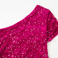 Sequin One-Shoulder Dress with High Slit