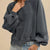 Lace Patchwork Detail Notched Mineral Wash Sweatshirt Dark Gray