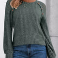 Ribbed Knit T-Shirt with Lace Shoulder Detail