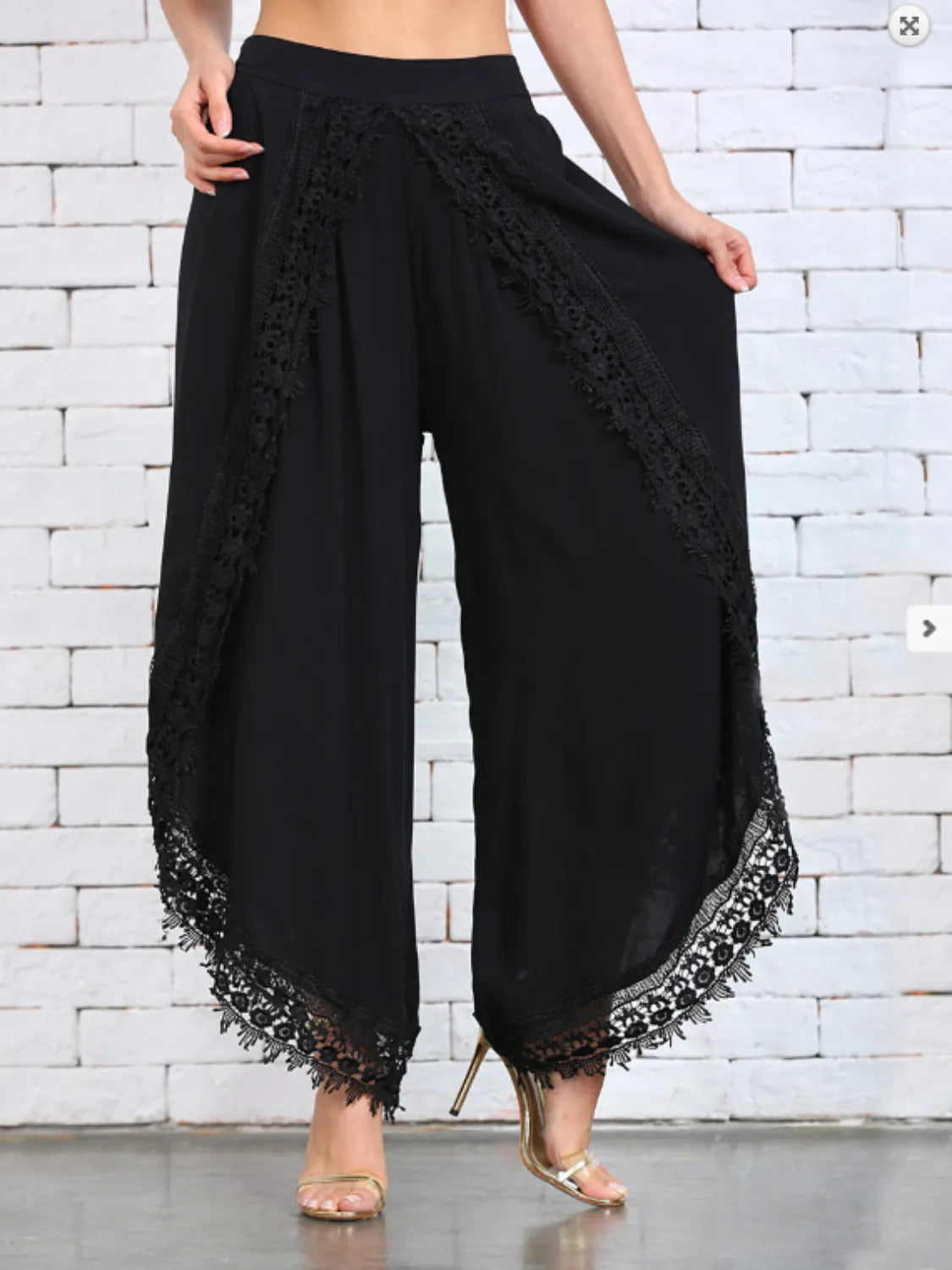 Full Size Lace Detail Wide Leg Pants Plus Size Black