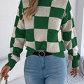 Checkered Turtleneck Long Sleeve Sweater