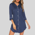 Button Up Collared Neck Night Dress with Pocket French Blue