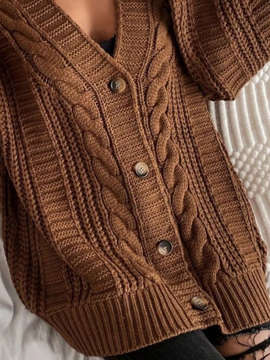 Chunky Knit Cable Knit Button-Up Cardigan