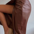 Slit Leather Midi Skirt
