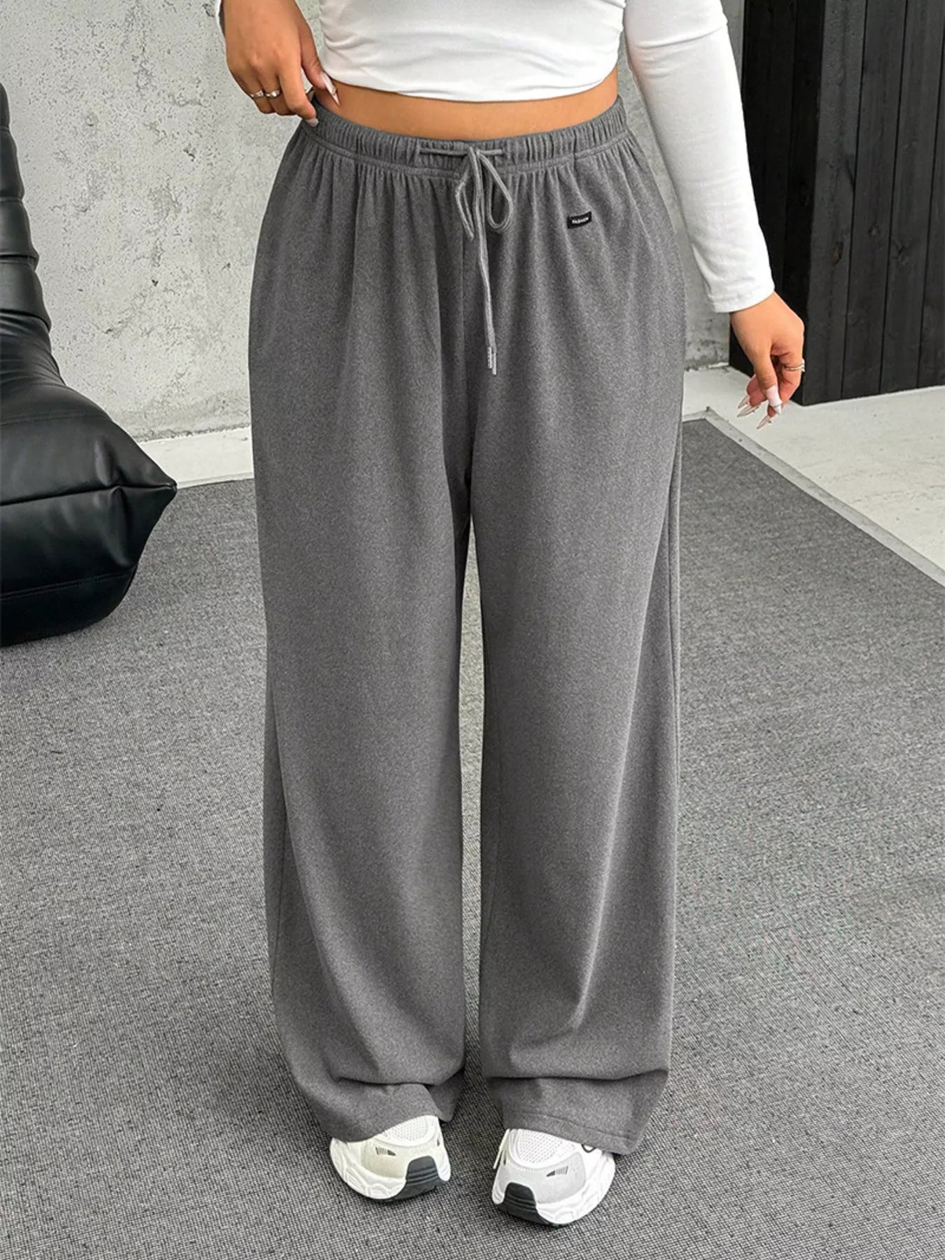 Full Size Drawstring Wide Leg Pants Plus Size