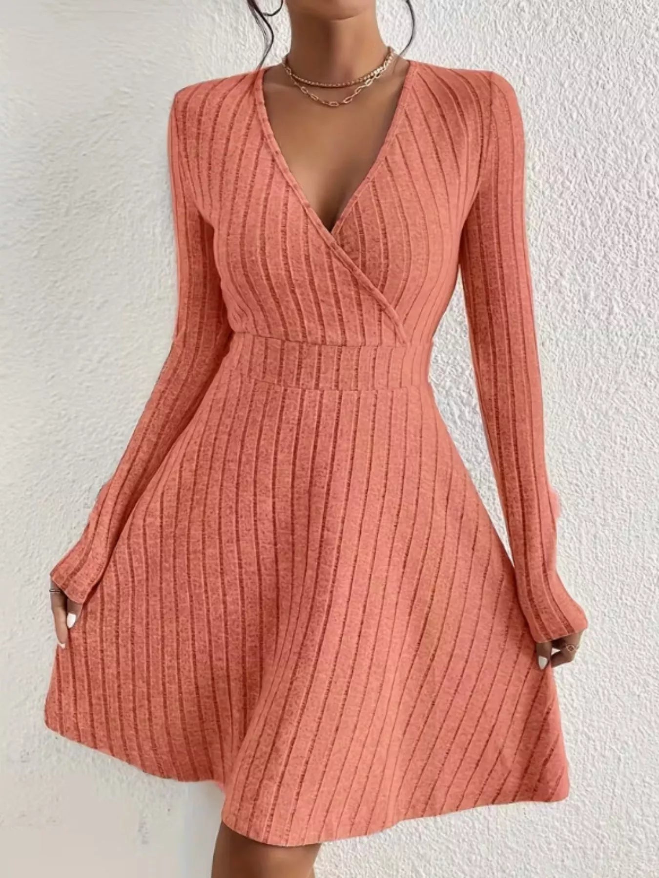 Ribbed Knit Wrap Mini Dress