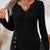 Ribbed Knit Notched Long Sleeve Top Black