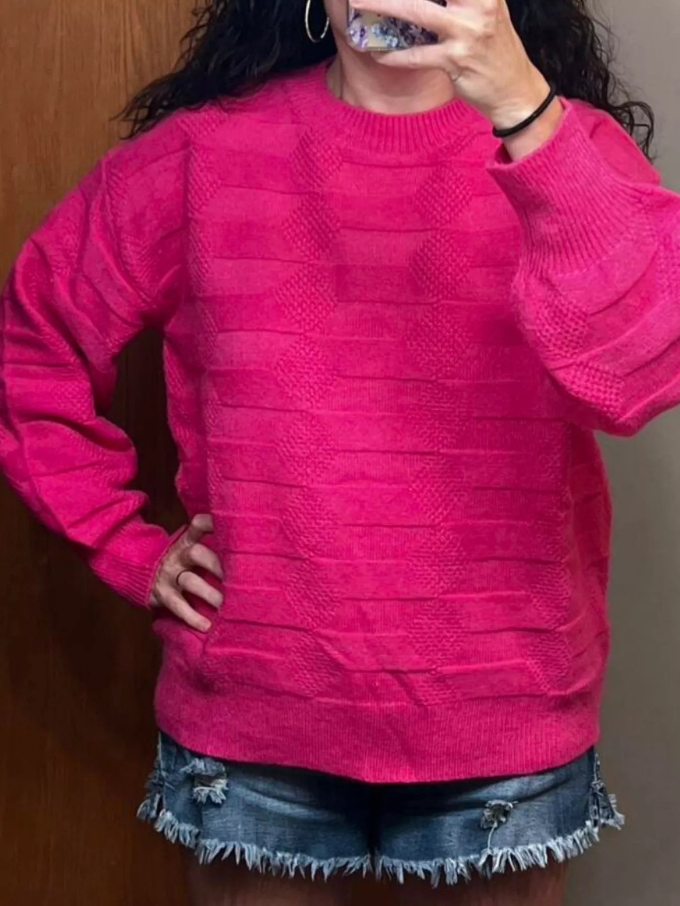 Textured Knit Round Neck Sweater