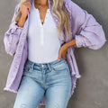 Button Down Raw Hem Denim Jacket Lavender