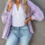 Button Down Raw Hem Denim Jacket Lavender
