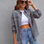 Distressed Drop Shoulder Denim Jacket Gray