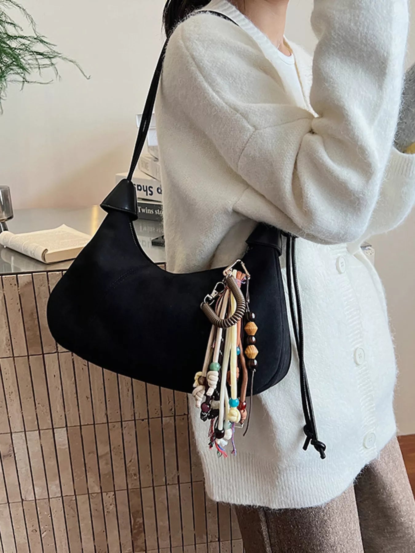 Vintage Suede Tassel Shoulder Bag