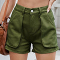 High Waist Utility Pocket Denim Shorts Army Green