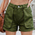 High Waist Utility Pocket Denim Shorts Army Green