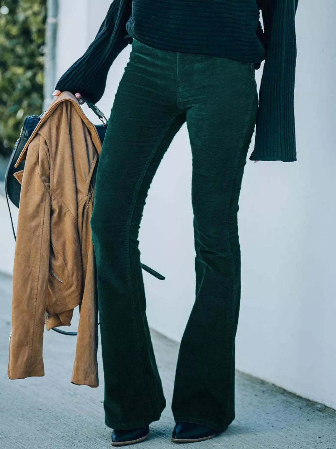 Full Size Corduroy Flare Pants Plus Size