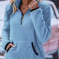 Full Size Cozy Fleece Quarter Zip Long Sleeve Sweatshirt Plus Size Blue