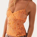 Embroidered Sequin Tie Back Cami Orange