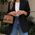 Lapel Collar Long Sleeve Blazer Black
