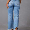 Distressed Raw Hem Jeans with Pockets