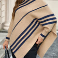 Striped Pattern Batwing Sleeve Sweater Khaki