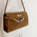 Solid Color Buckle Shoulder Bag