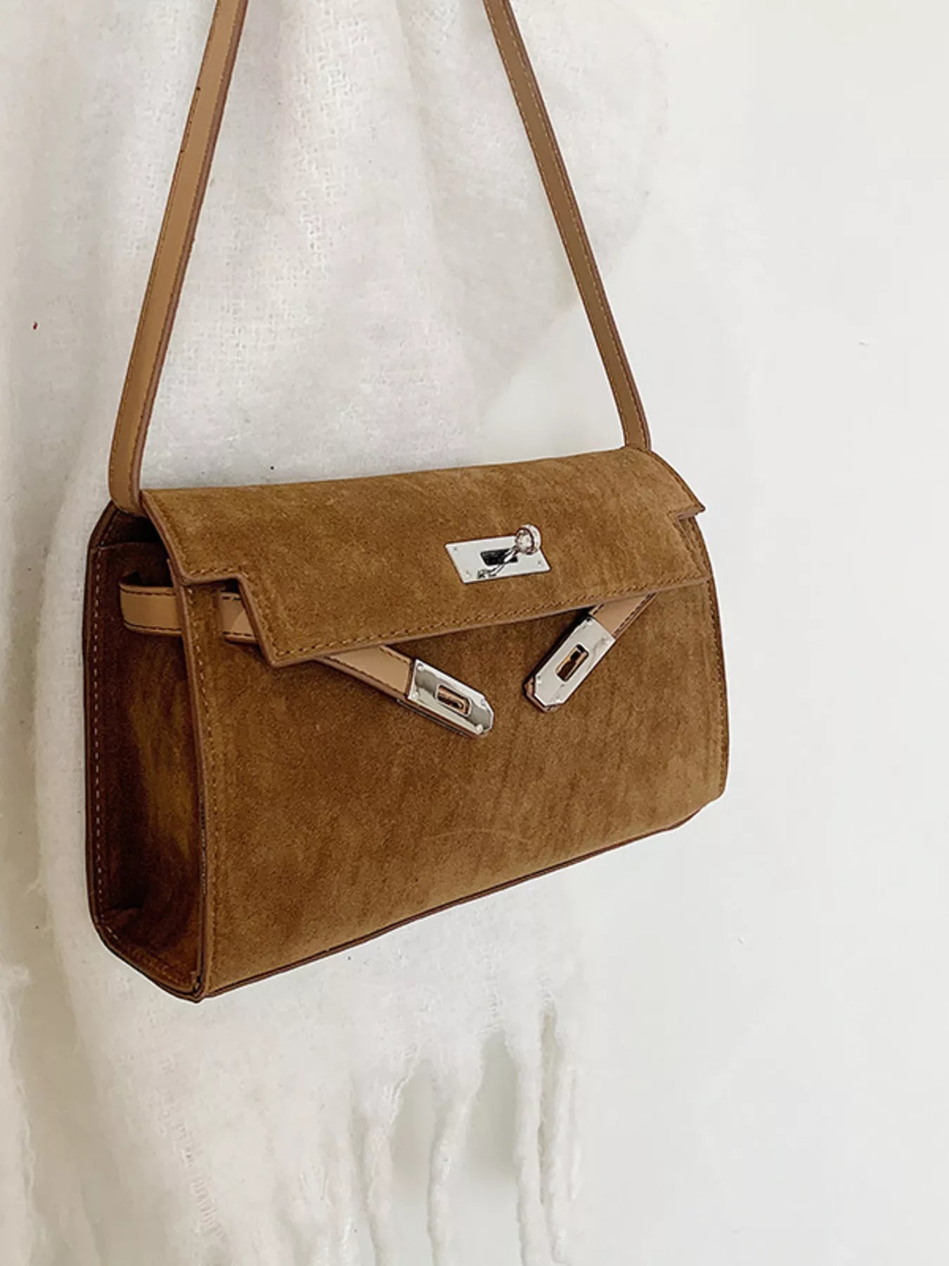 Solid Color Buckle Shoulder Bag