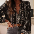 Printed Long Sleeve Blouse Black
