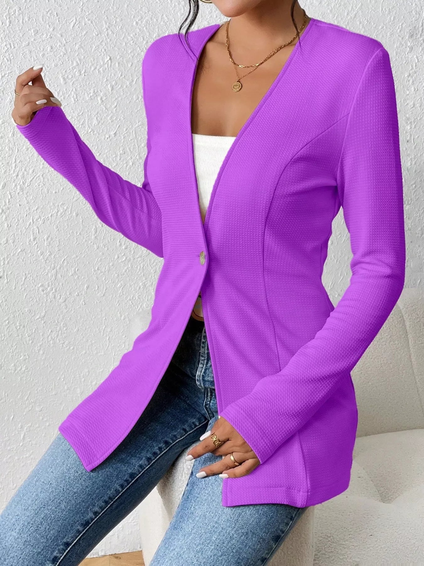 Single-Button Long Sleeve Blazer Purple