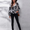 Floral V-Neck Balloon Sleeve Peplum Blouse