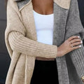 Two-Tone Open Front Knit Hooded Cardigan